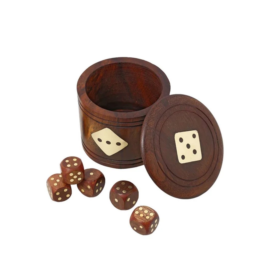 Brass-Inlay Dice Box