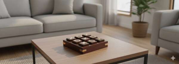 Handcrafted Wooden Tic Tac Toe Game Tray with X & O Pieces