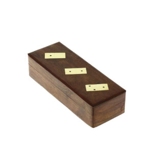 Handcrafted Acacia wood domino set with brass inlay