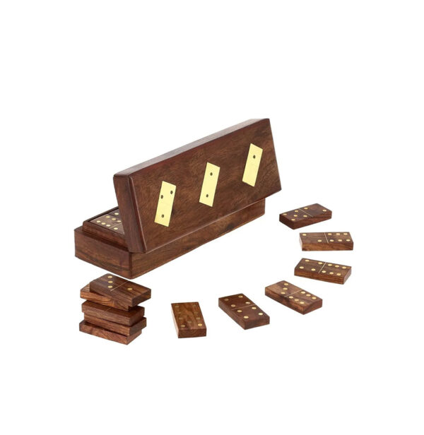 Handcrafted Acacia wood domino set with brass inlay
