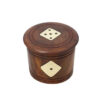 Handcrafted Wooden Dice Round Box with Brass Inlay & 5 Dice