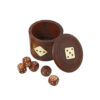 Handcrafted Wooden Dice Round Box with Brass Inlay & 5 Dice
