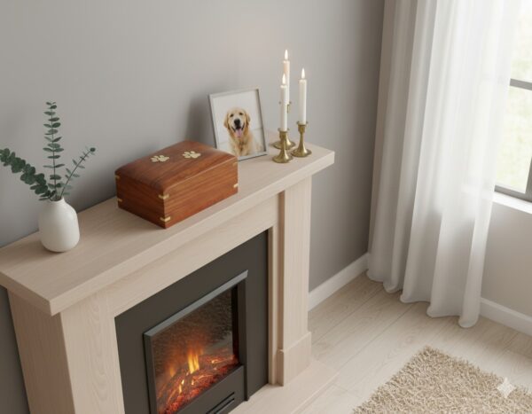 Handcrafted Wooden Pet Urn Box with Brass Paw Inlay