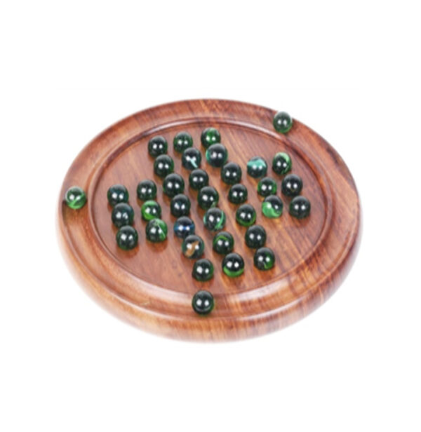 Handcrafted Wooden Solitaire Game with Marbles - Round Board