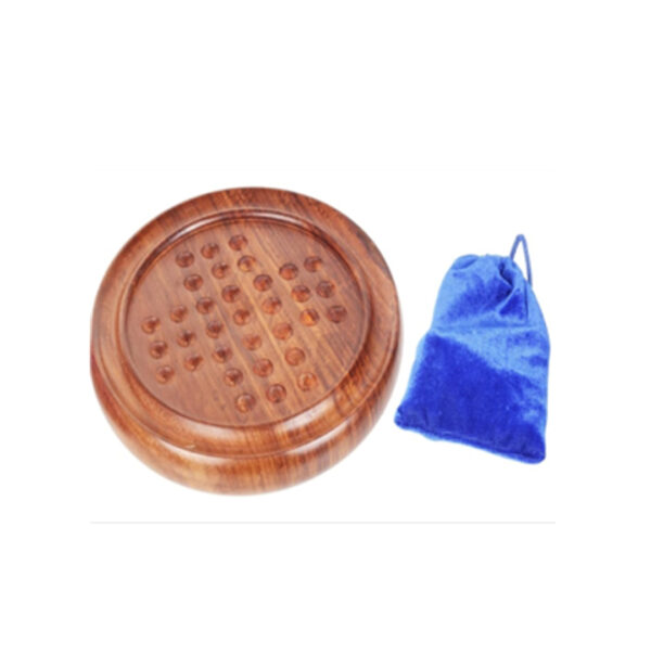 Handcrafted Wooden Solitaire Game with Marbles - Round Board