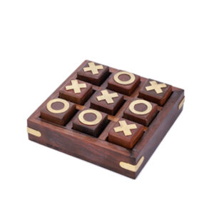 Handcrafted Wooden Tic Tac Toe Game Tray with X & O Pieces