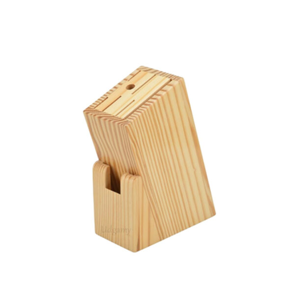 Pine Wood Knife Block Stand – 6 Slot Knife Holder with Round Rod & Scissor Slot, Kitchen Counter Organizer